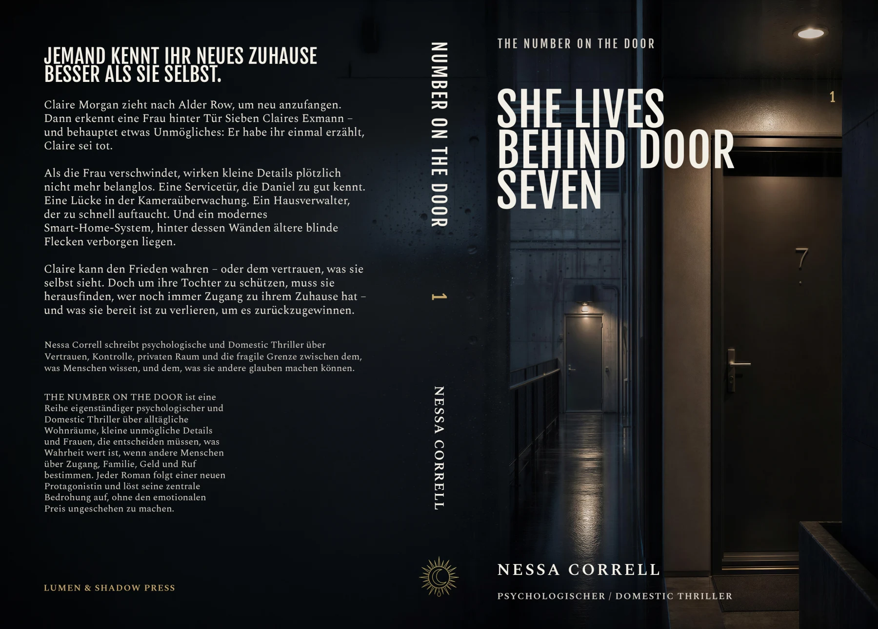 Vollständiger Druckumschlag: SHE LIVES BEHIND DOOR SEVEN